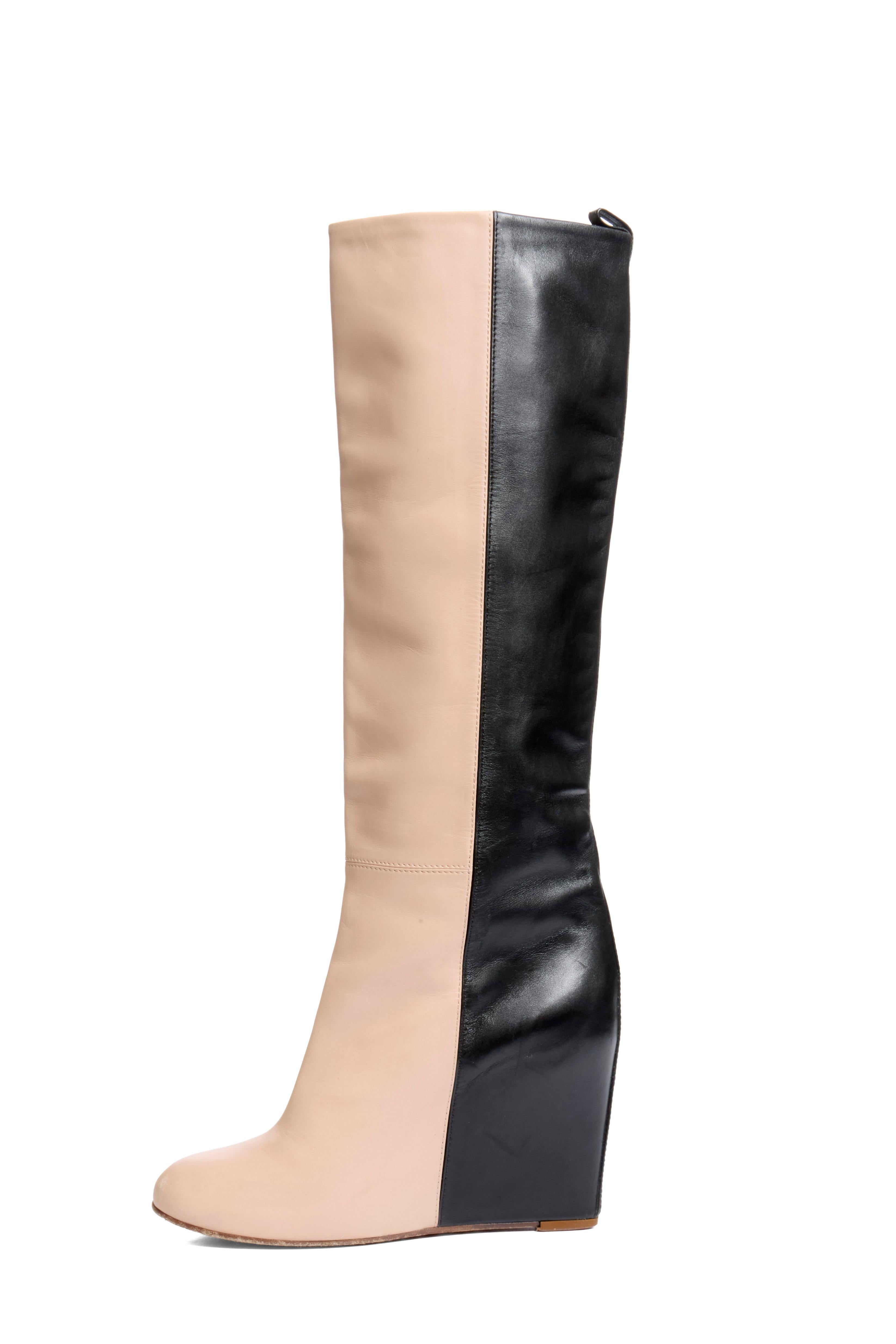 Celine FW12 Two-Tone Leather Wedge Boots Phoebe Philo Era Size 38.5 en vente 1
