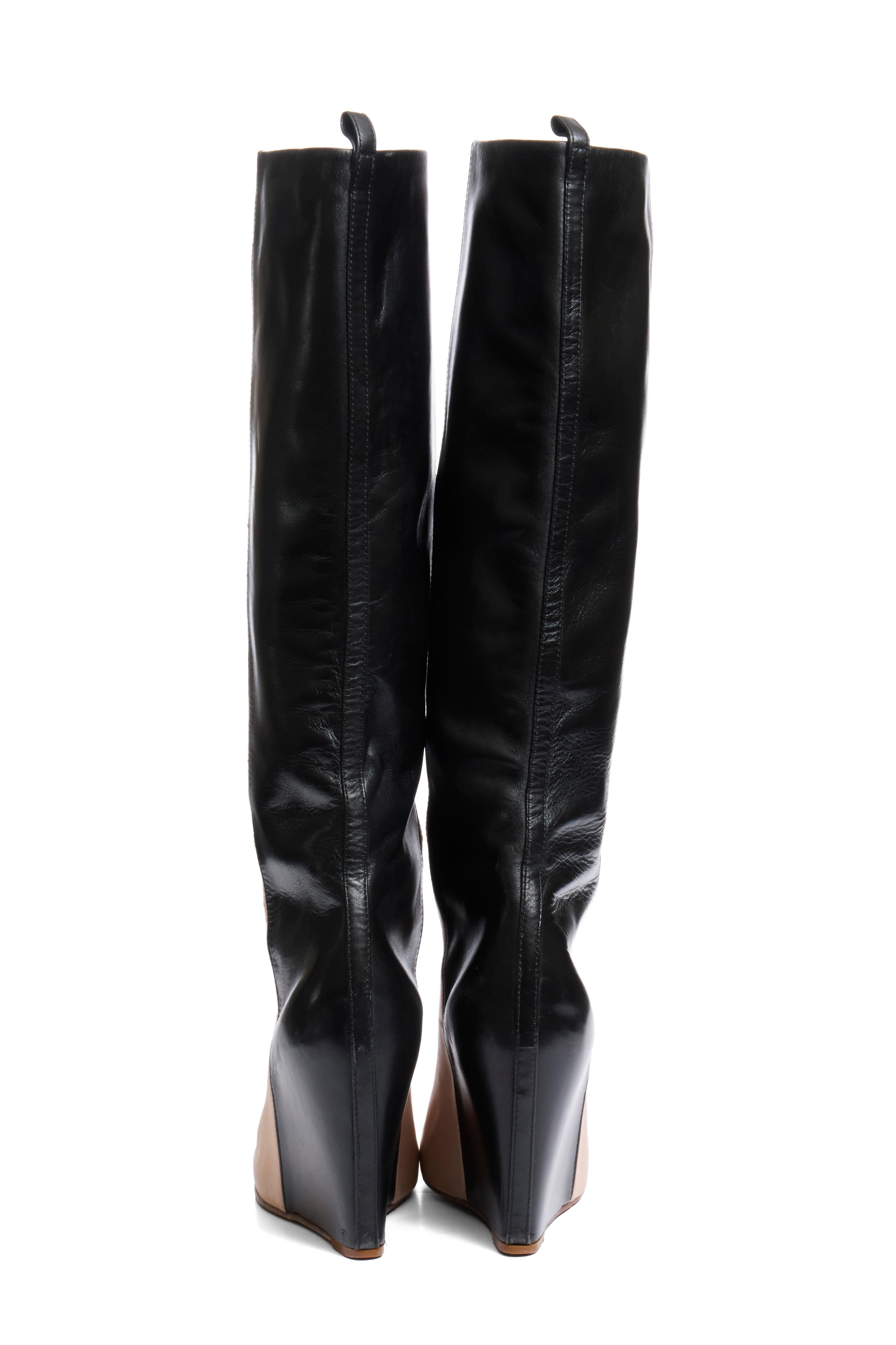 Celine FW12 Two-Tone Leather Wedge Boots Phoebe Philo Era Size 38.5 en vente 2