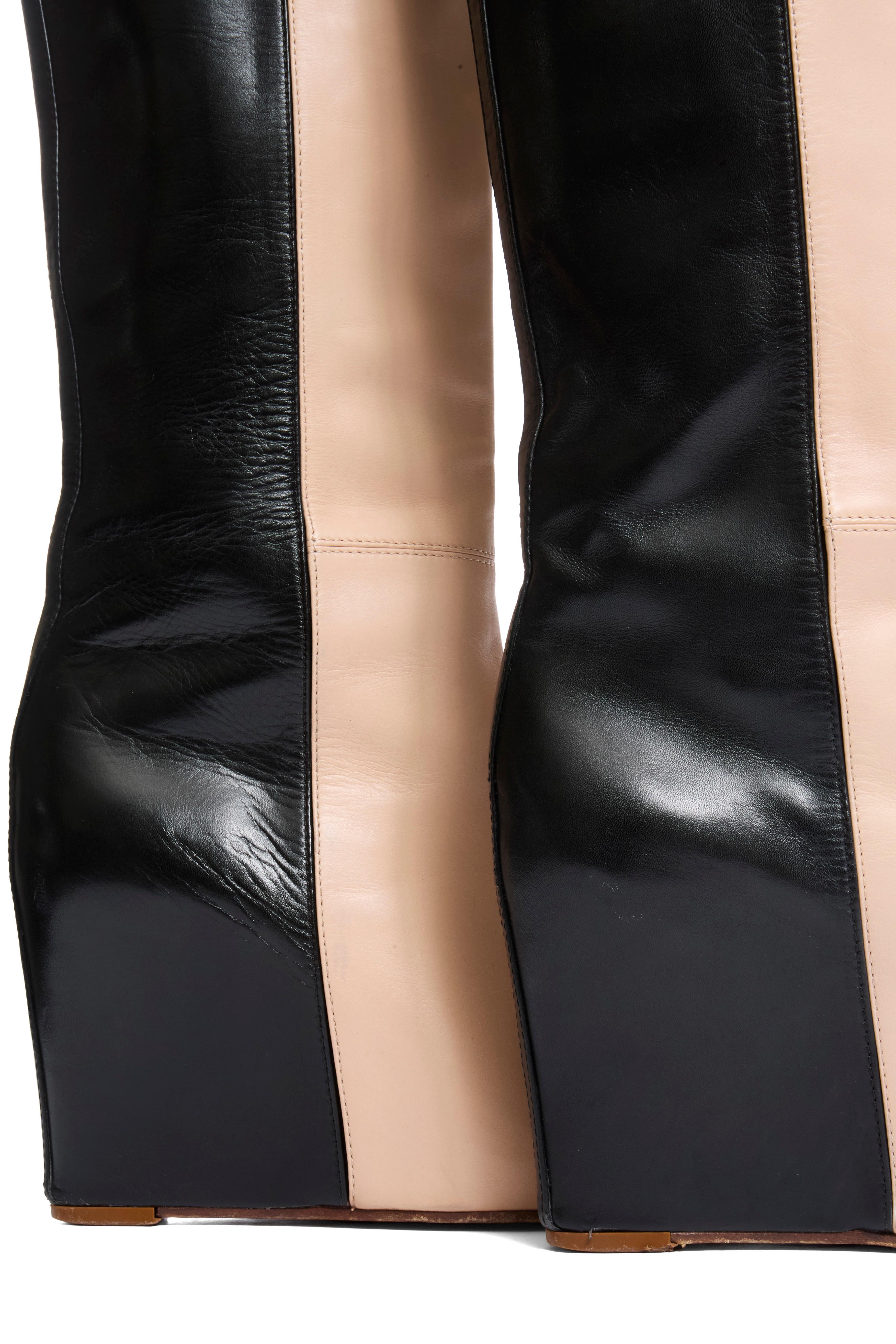 Celine FW12 Two-Tone Leather Wedge Boots Phoebe Philo Era Size 38.5 en vente 4