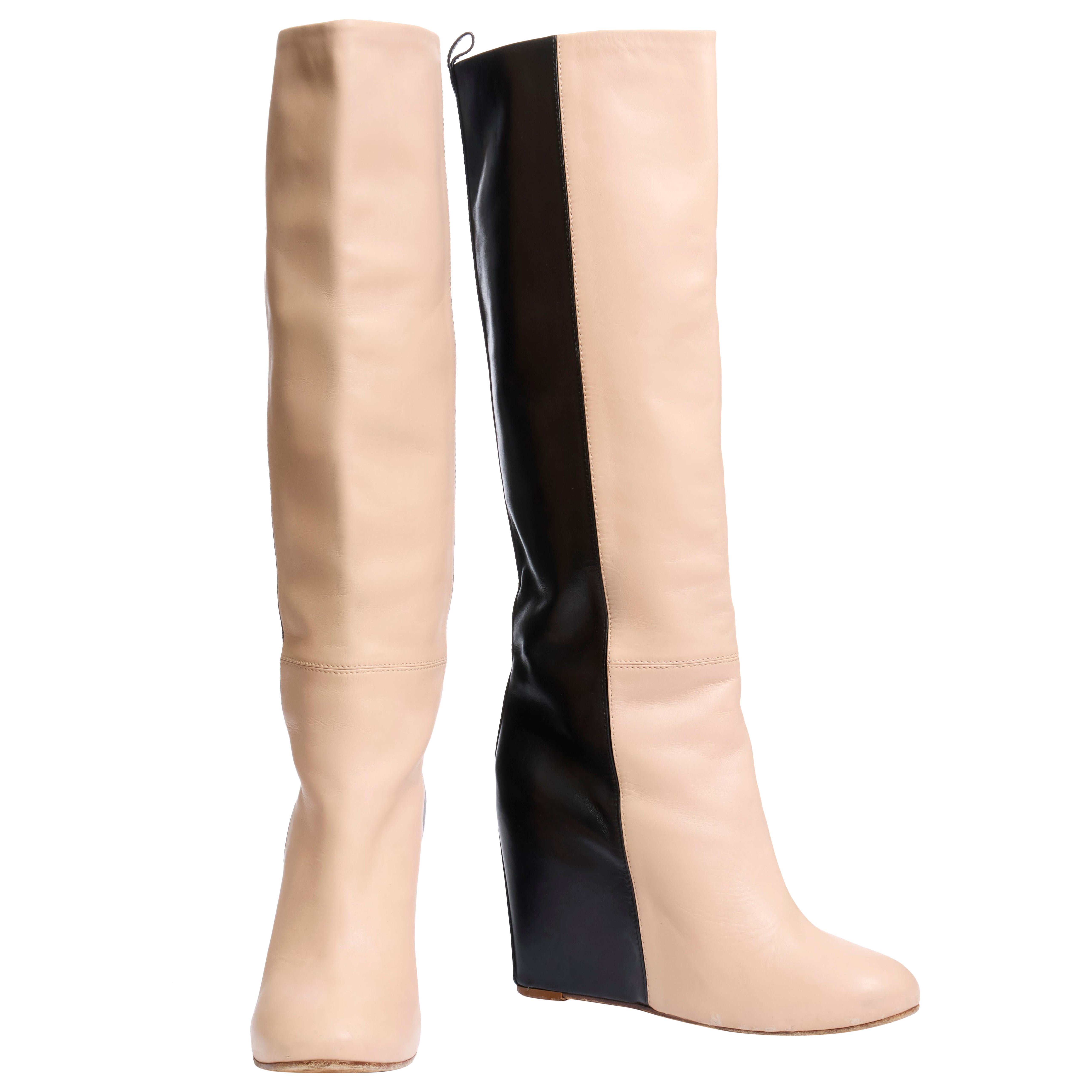Celine FW12 Two-Tone Leather Wedge Boots Phoebe Philo Era Size 38.5 en vente