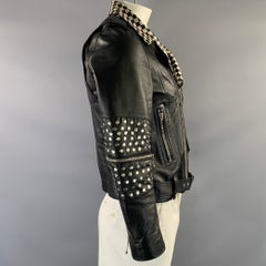 CELINE FW2019 Size 40 Black White Studded Leather Biker Jacket