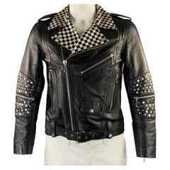 CELINE FW2019 Size 40 Black White Studded Leather Biker Jacket