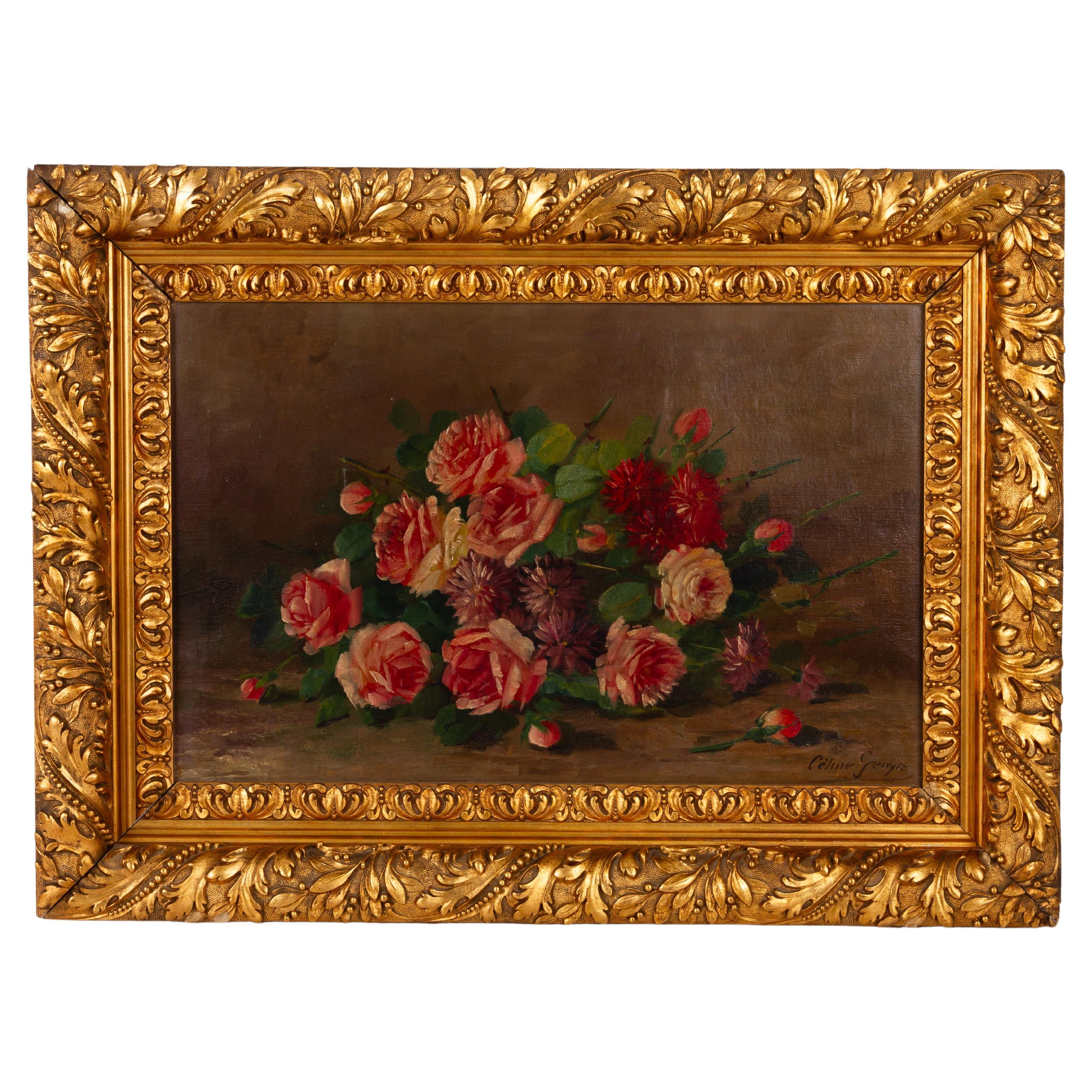 Celine Genyn Still Life Flowers Signed Belgian Oil Painting Early 20thC