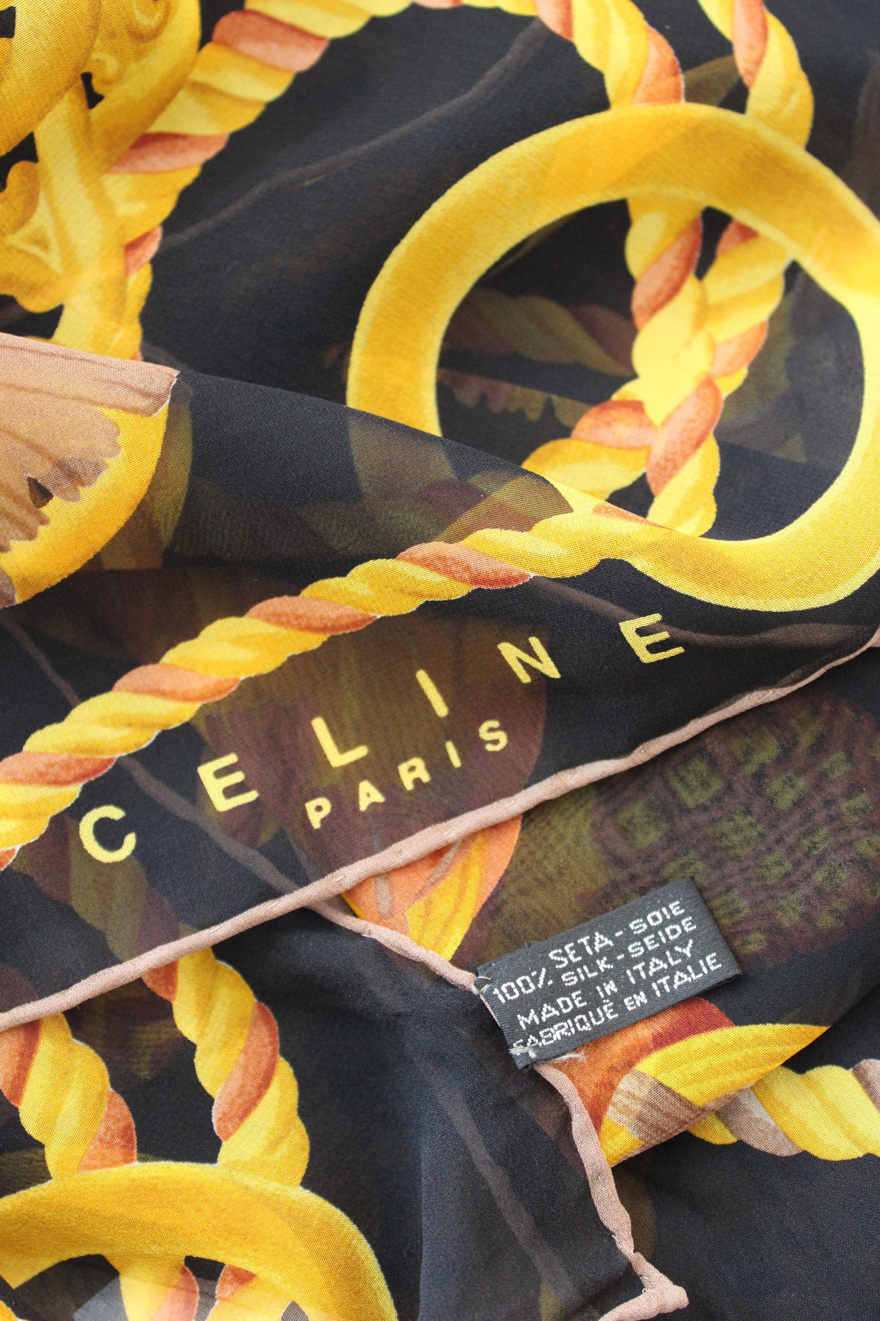 Celine Gold Black Silk Chain Scarf 3