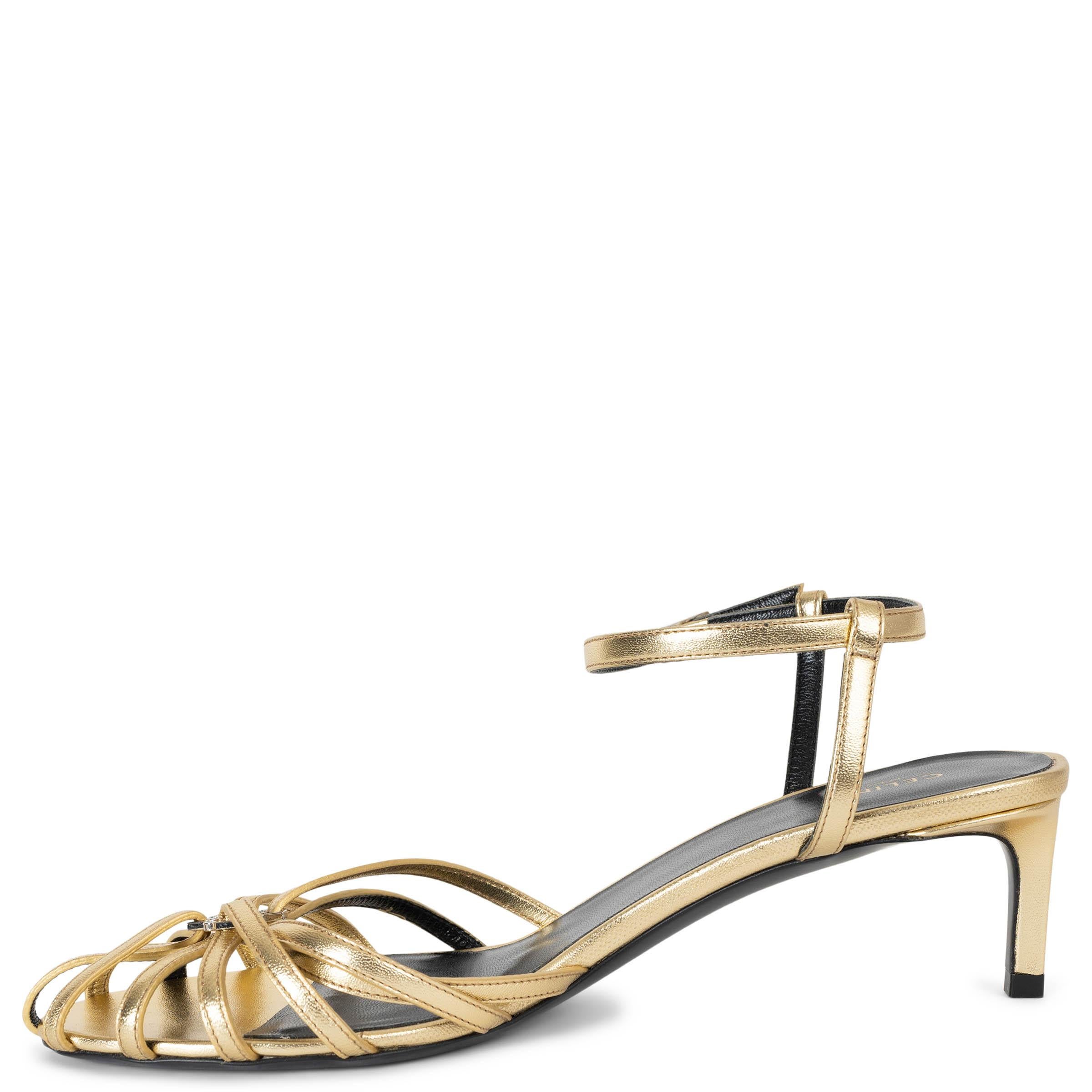 CELINE cuero dorado TRIOMFE ANKLE STRAP Sandalias Zapatos 37 Oro en venta