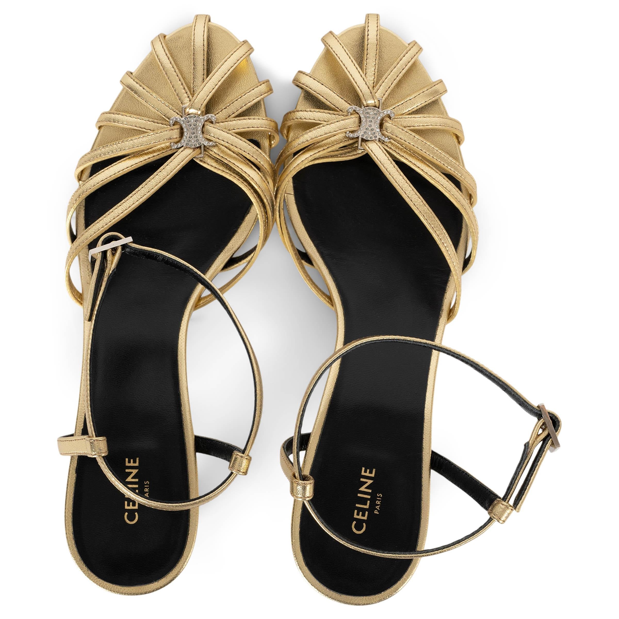 De las mujeres CELINE cuero dorado TRIOMFE ANKLE STRAP Sandalias Zapatos 37 en venta
