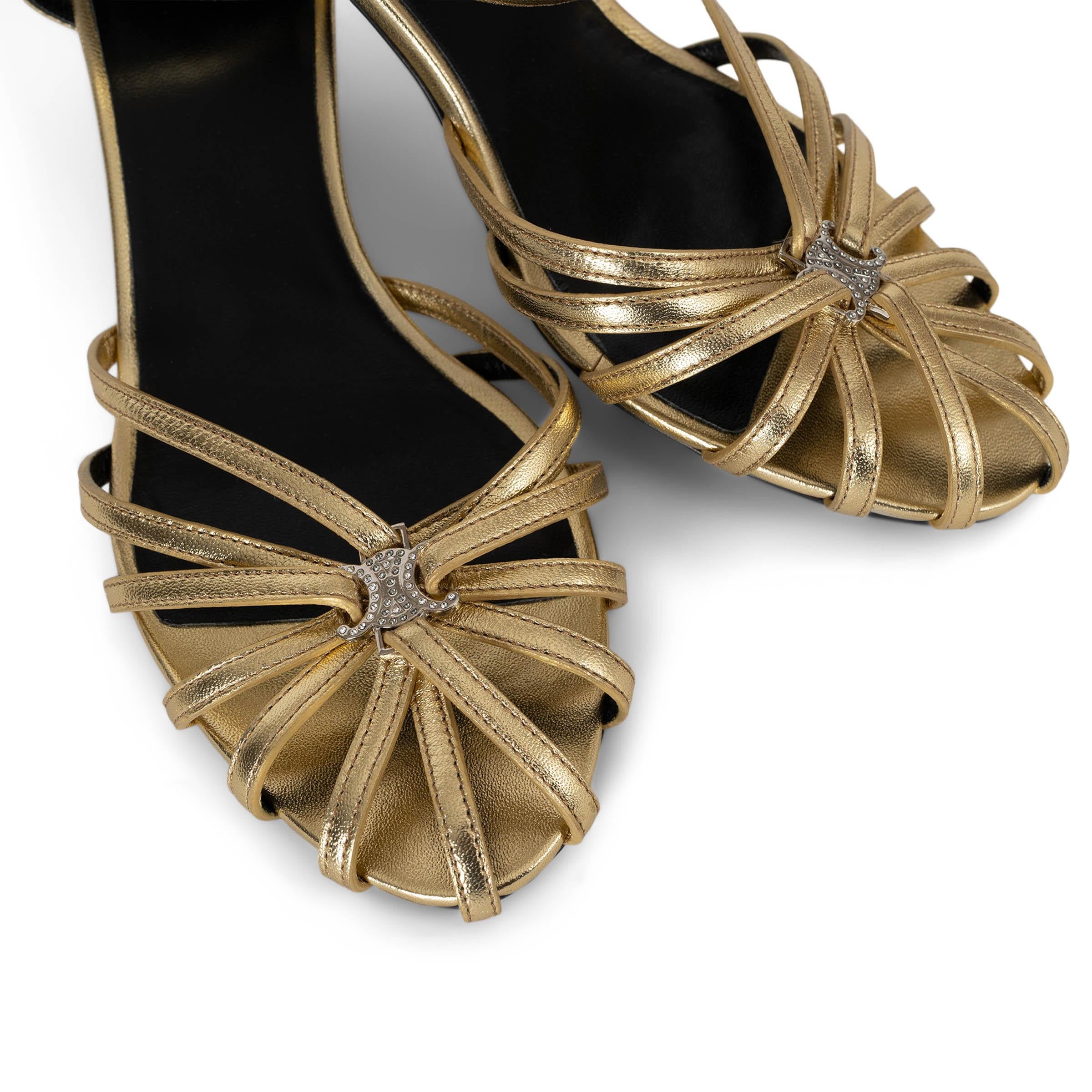 CELINE cuero dorado TRIOMFE ANKLE STRAP Sandalias Zapatos 37 en venta 2