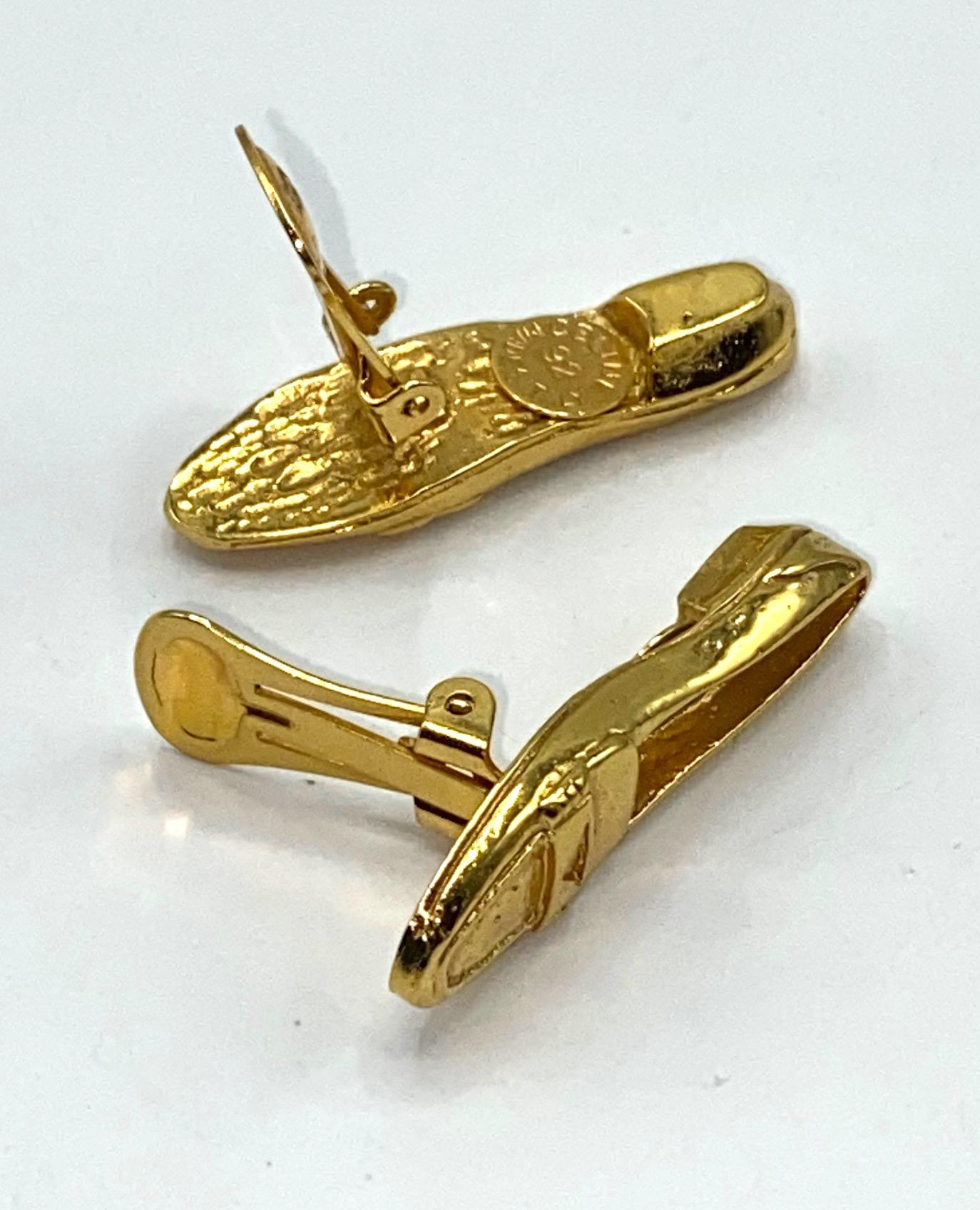 Celine Gold Loafer Shoe Earrings 1992 4
