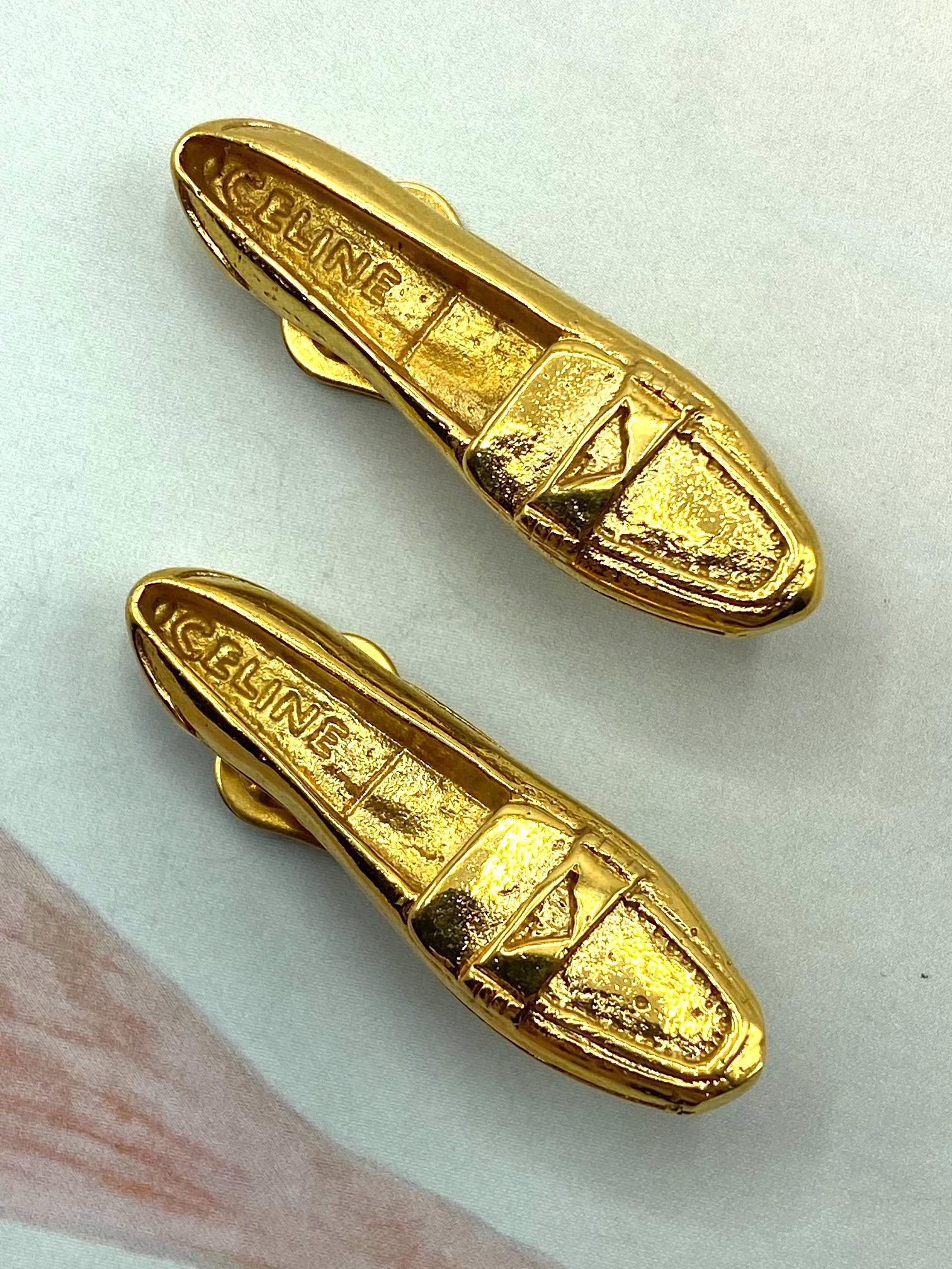 Celine Gold Loafer Shoe Earrings 1992 In Excellent Condition In New York, NY
