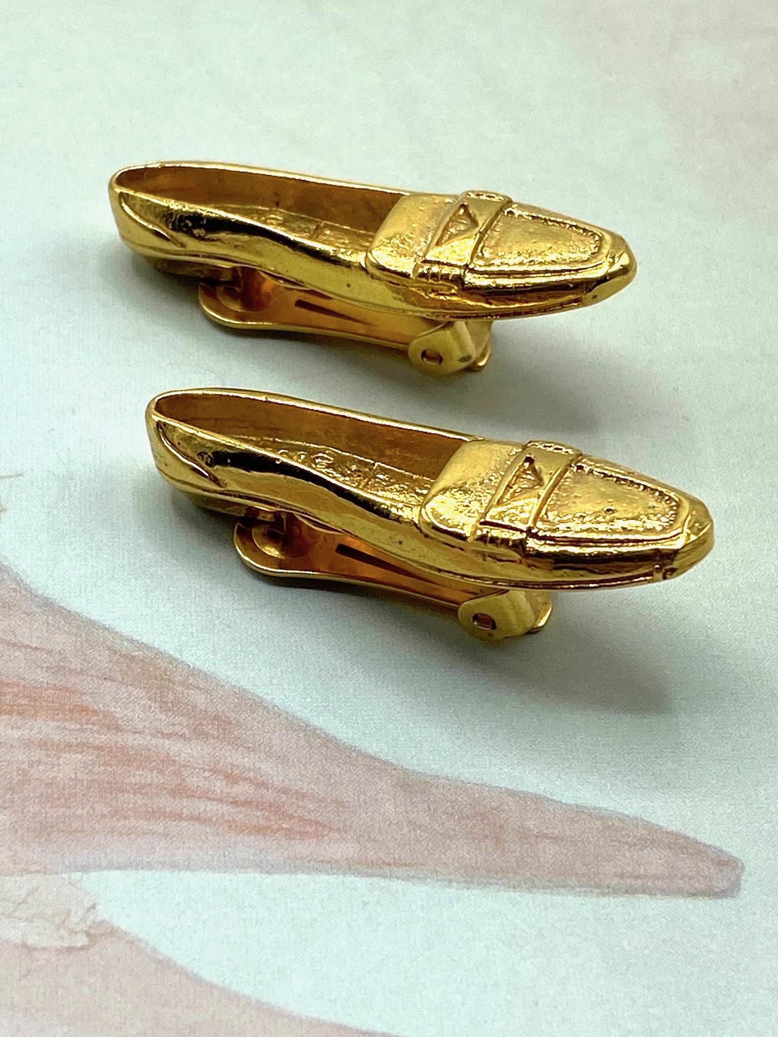 Women's Celine Gold Loafer Shoe Earrings 1992