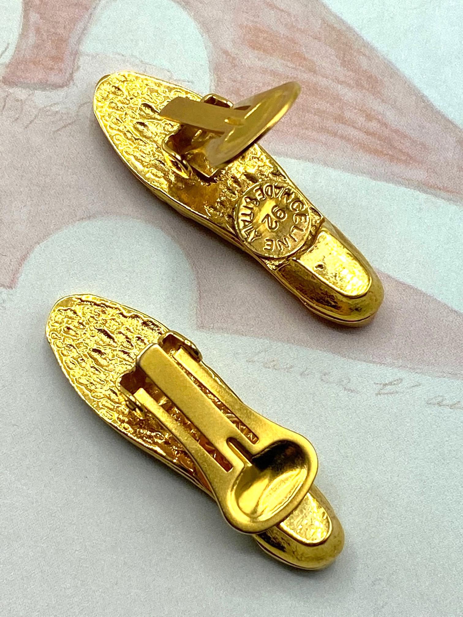 Celine Gold Loafer Shoe Earrings 1992 2