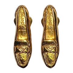 Vintage Celine Gold Loafer Shoe Earrings 1992