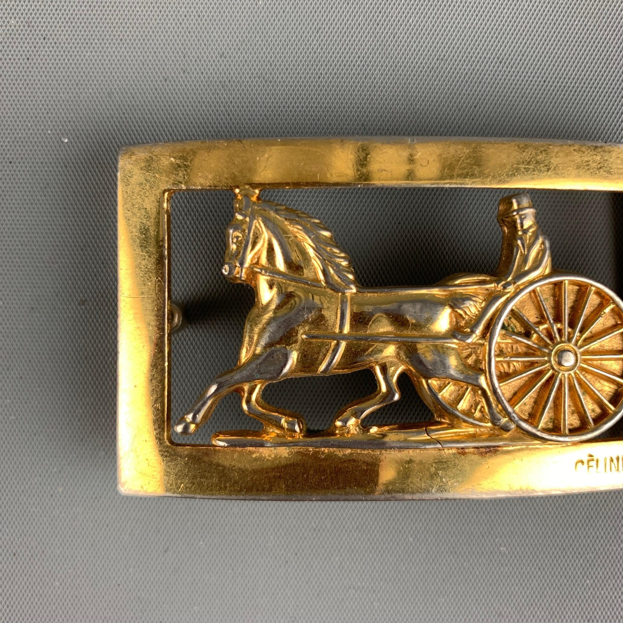 CELINE Gold Metal Equestrian Carriage Belt Buckle In Good Condition In San Francisco, CA