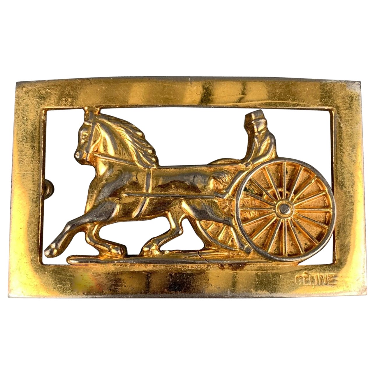 CELINE Gold Metal Equestrian Carriage Belt Buckle
