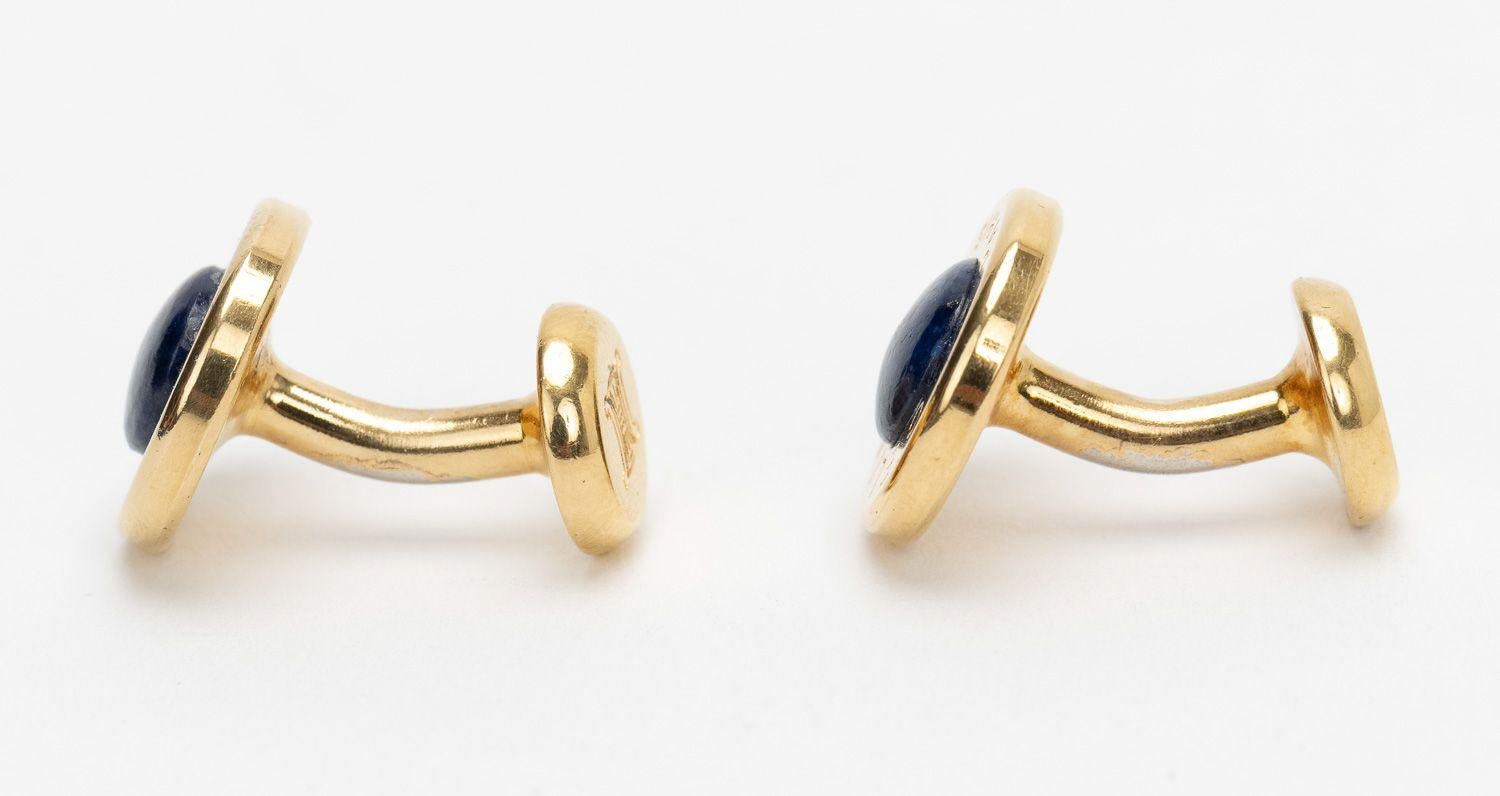 Celine Round Gold Plated Cufflinks and blue center stone. Comes with velvet pouch.