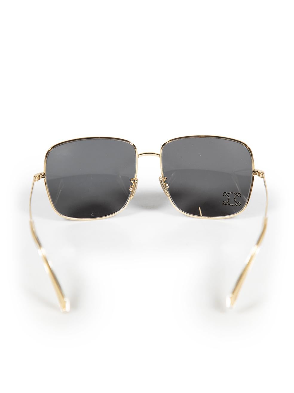 Gray Céline Gold Square Frame Embellished Sunglasses For Sale