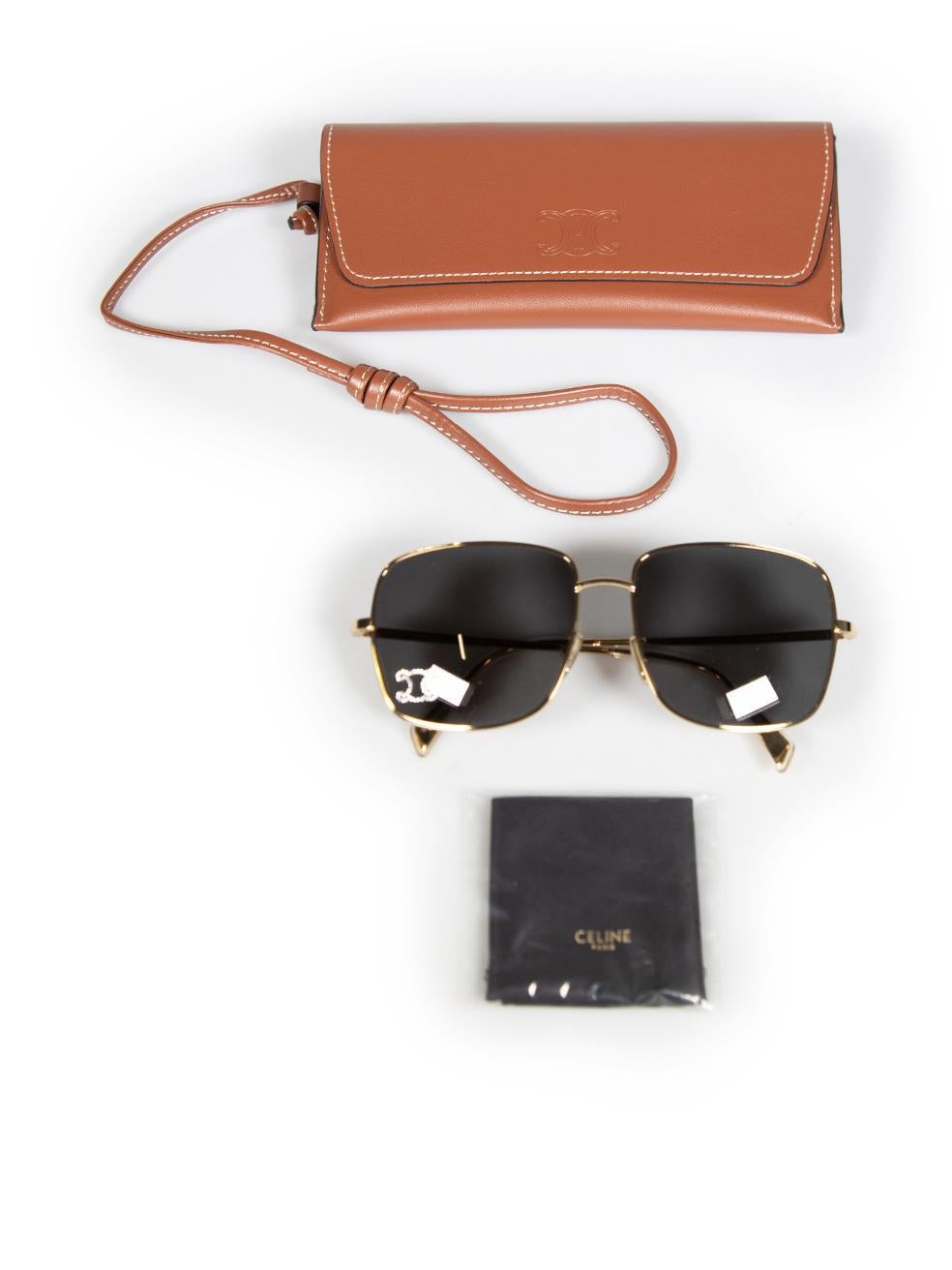 Céline Gold Square Frame Embellished Sunglasses For Sale 3