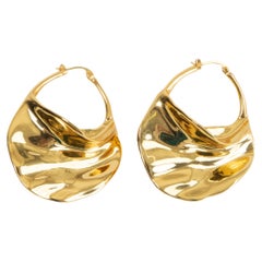 CELINE gold-tone brass metal SWIRL Hoop Earrings