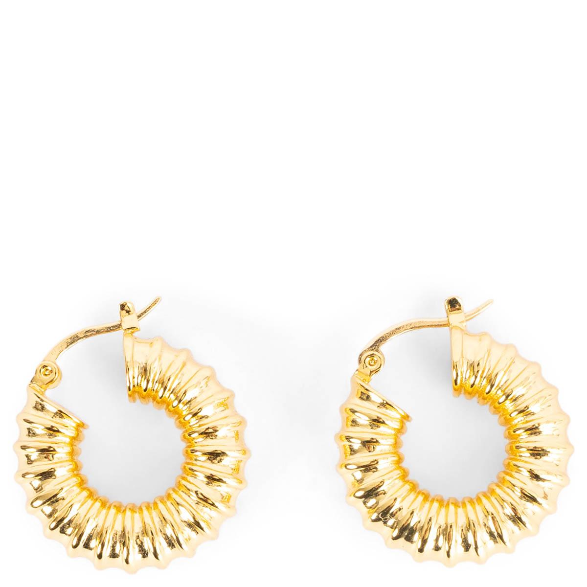 CELINE gold-tone brass metal TEXTURED Hoop Earrings In Excellent Condition In Zürich, CH