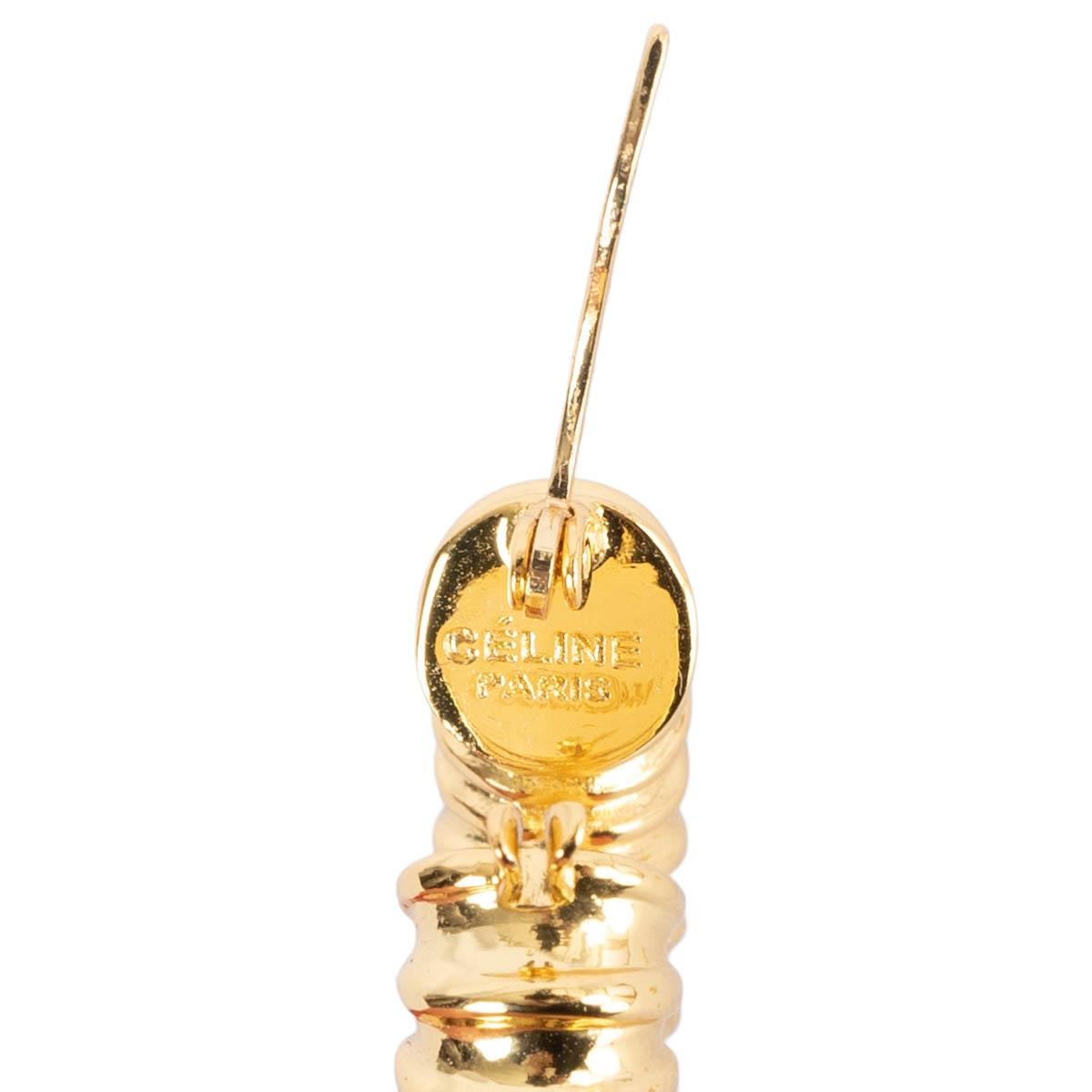 Women's CELINE gold-tone brass metal TEXTURED Hoop Earrings For Sale