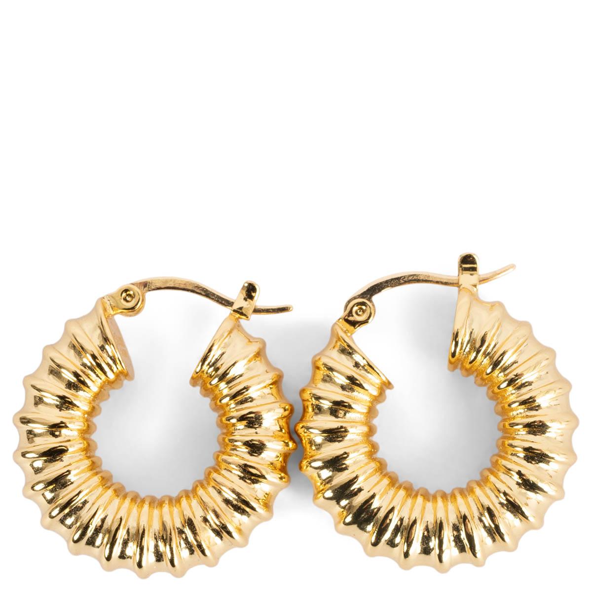 CELINE gold-tone brass metal TEXTURED Hoop Earrings 1