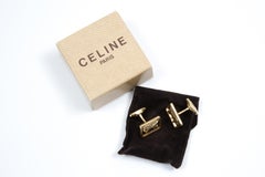 Celine Gold Tone Logo Horsebit Cufflinks Set