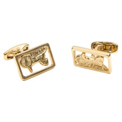Celine Gold Tone Logo Horsebit Cufflinks Set