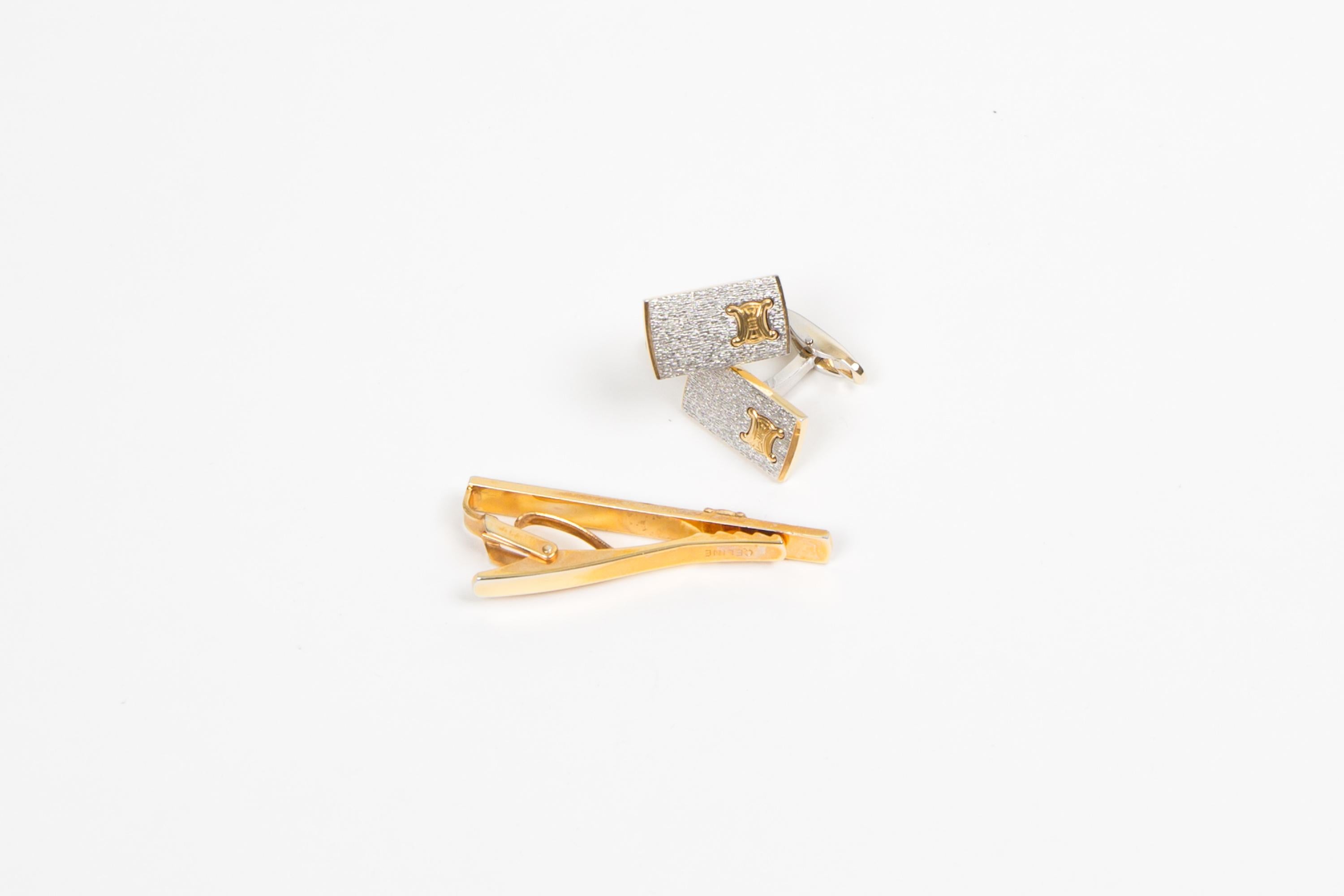 Ensemble de boutons de manchette et pince à cravate Triomphe en or de Celine Bon état - En vente à Paris, FR