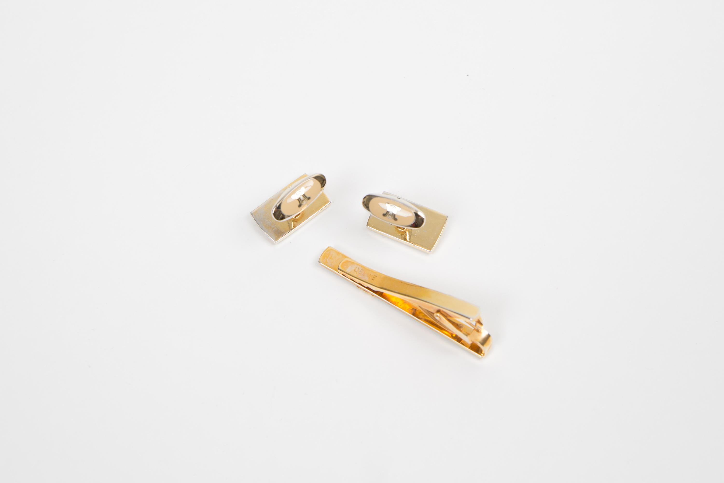 Ensemble de boutons de manchette et pince à cravate Triomphe en or de Celine Pour hommes en vente
