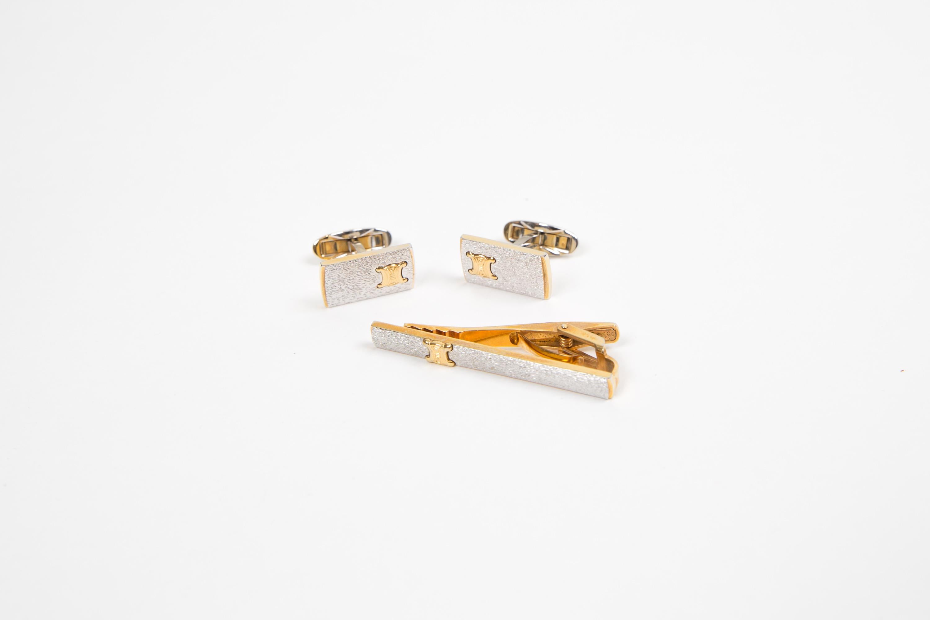 Ensemble de boutons de manchette et pince à cravate Triomphe en or de Celine en vente 1