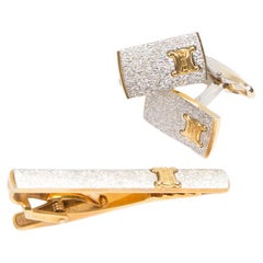 Celine Gold-tone “Triomphe” Tie Clip And Cufflinks Set