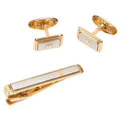 Celine Gold-tone “Triomphe”Tie Clip And Cufflinks Set