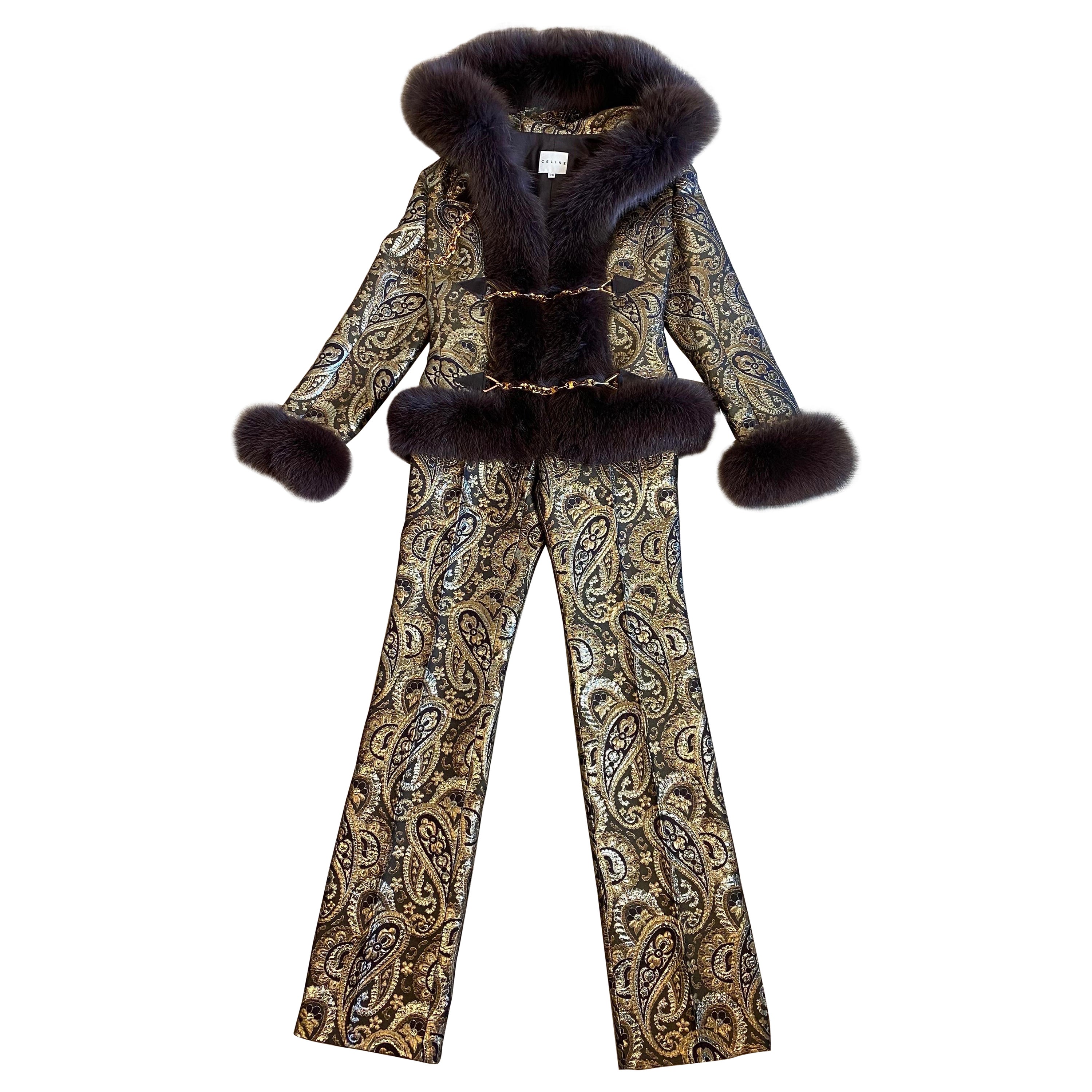 Celine golden brocade co ords jacket plus Pants Ensemble