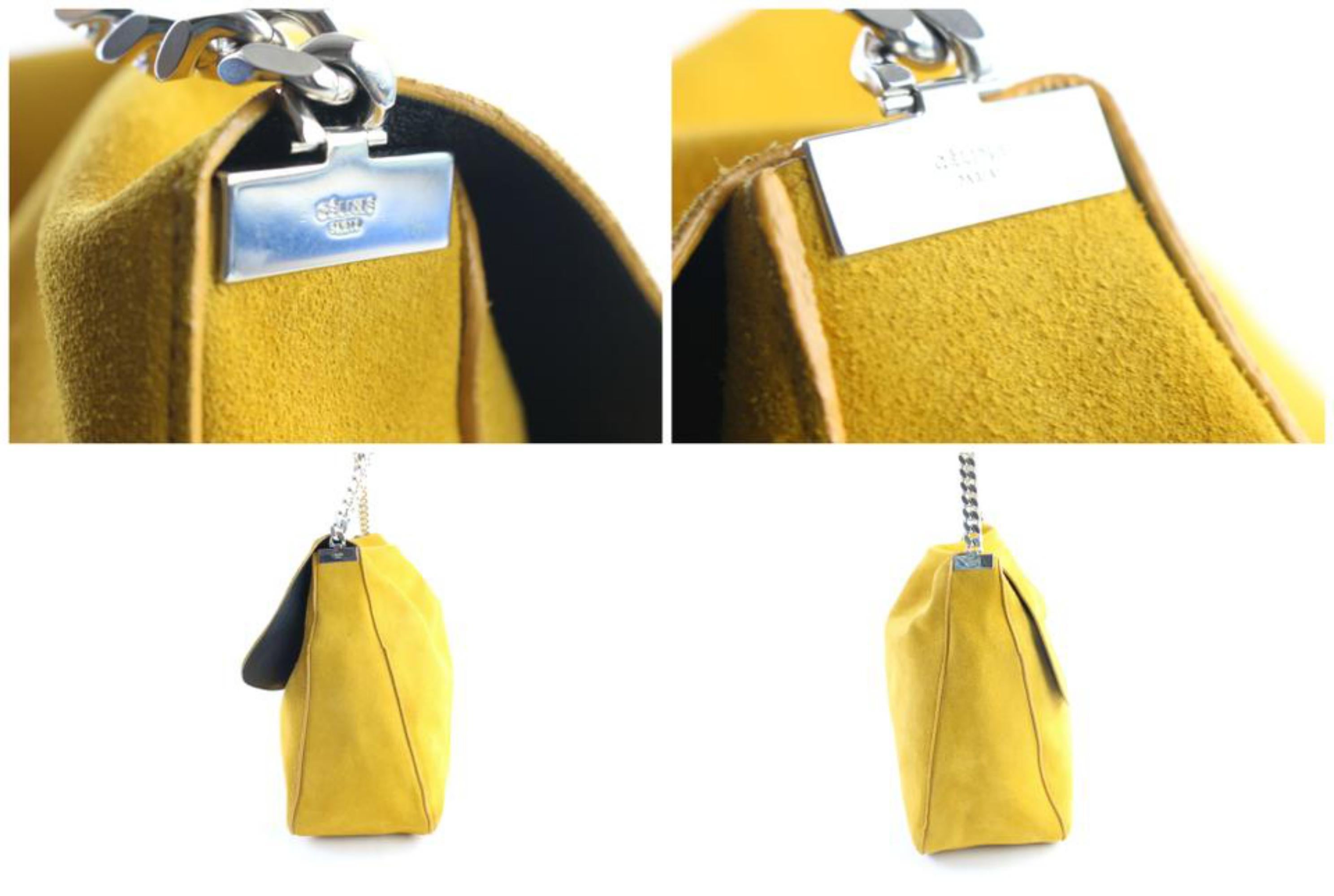 Céline Gourmette Hobo Chain 9cer0613 Mustard Yellow Suede Shoulder Bag In Good Condition For Sale In Forest Hills, NY