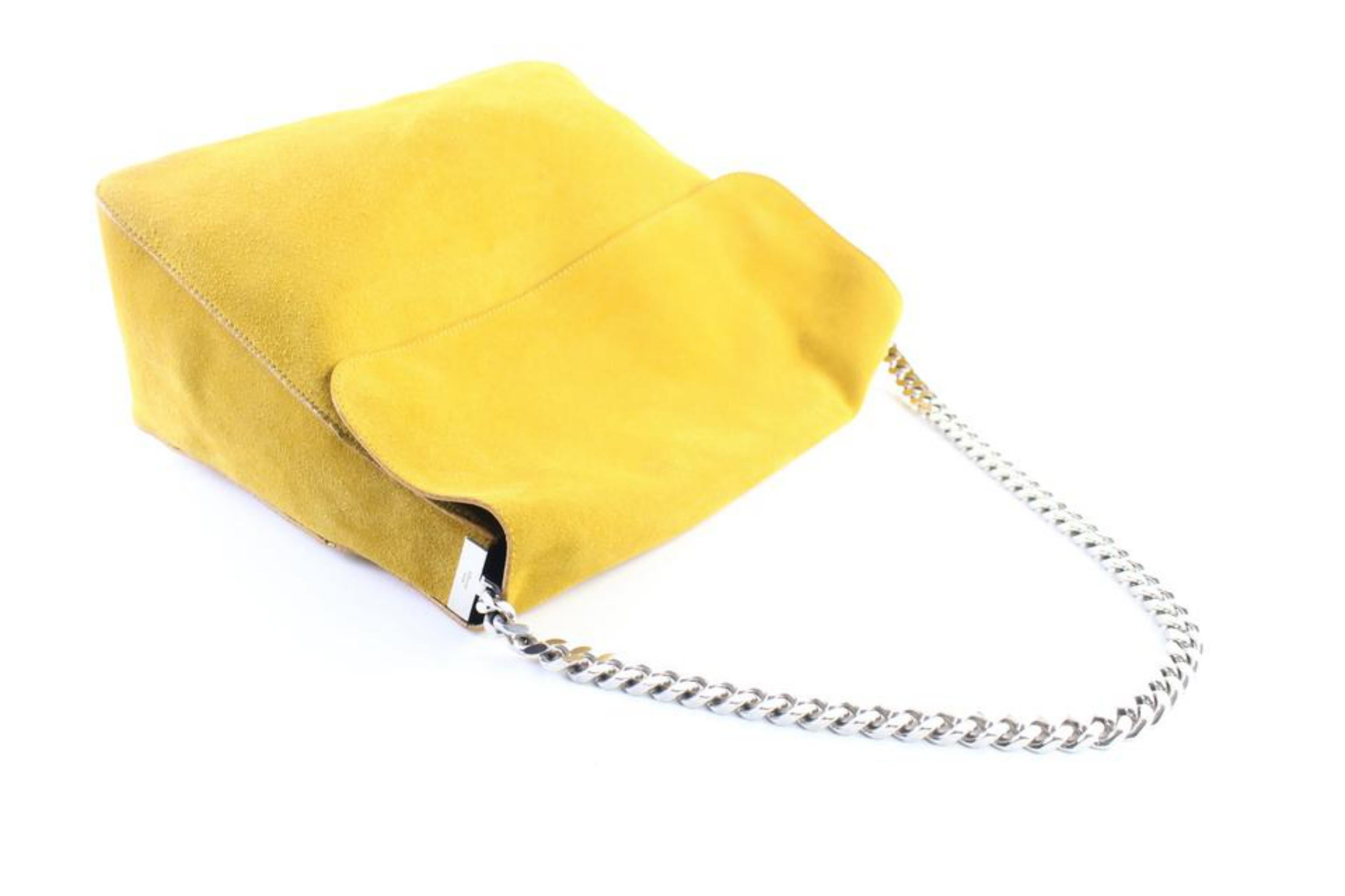 Women's Céline Gourmette Hobo Chain 9cer0613 Mustard Yellow Suede Shoulder Bag For Sale