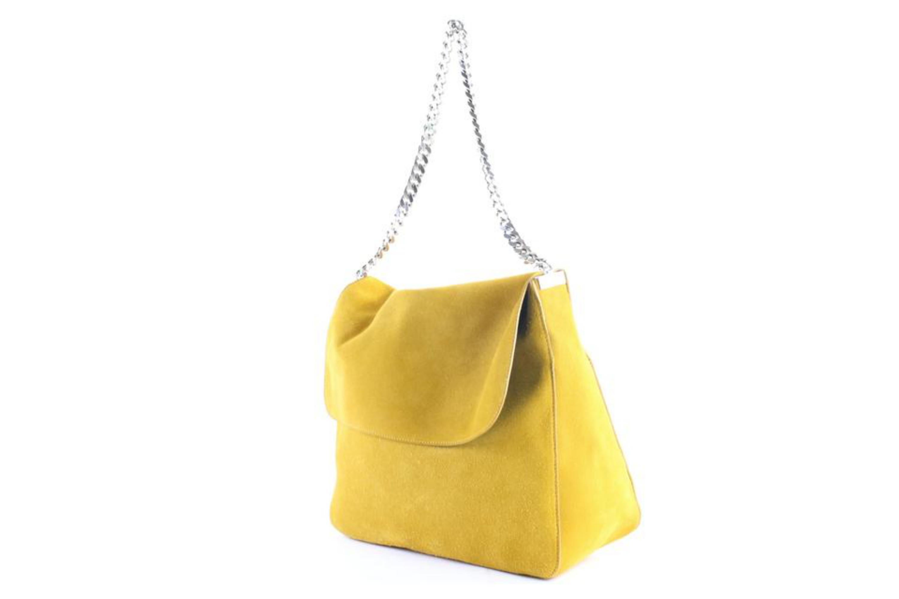 Céline Gourmette Hobo Chain 9cer0613 Mustard Yellow Suede Shoulder Bag For Sale 2