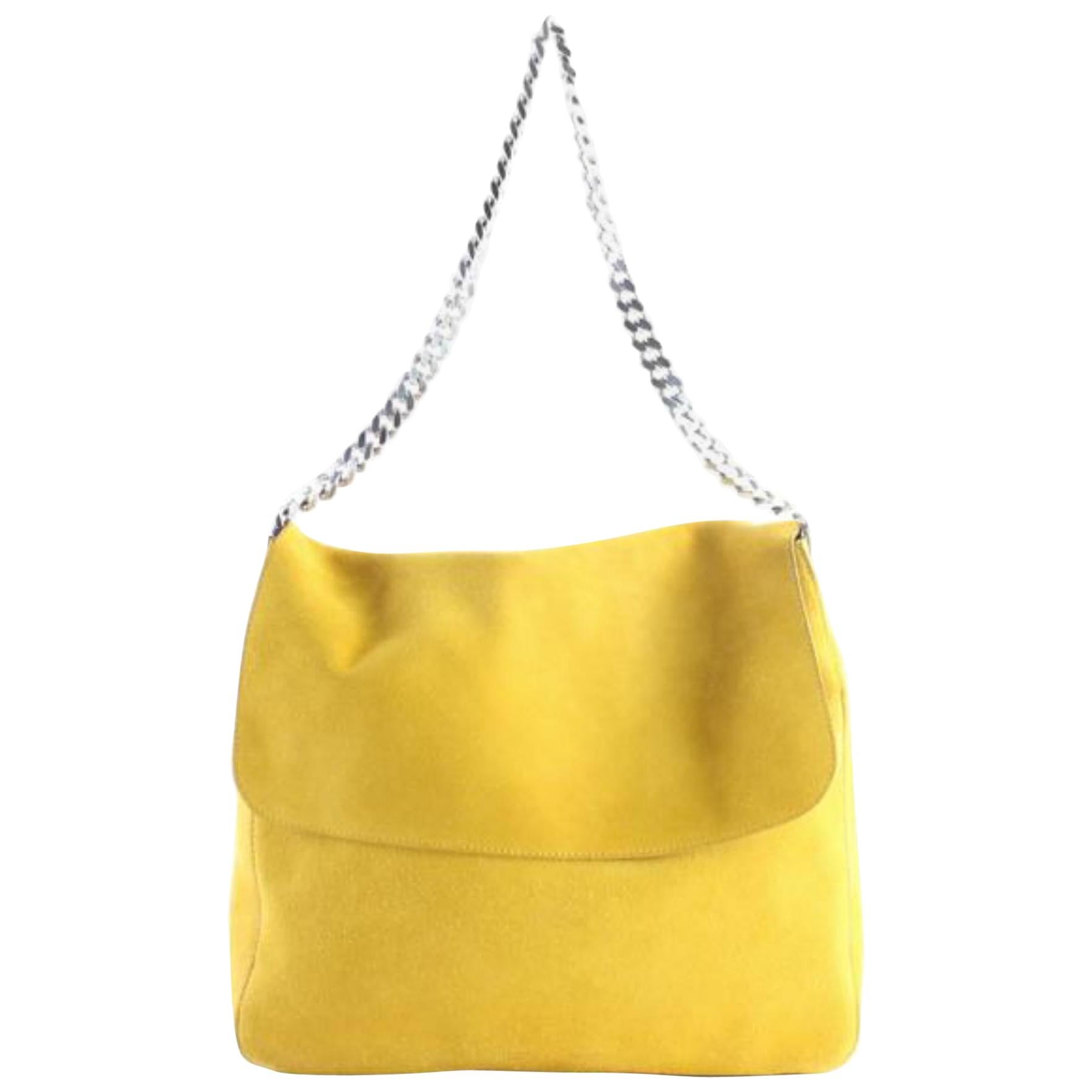Céline Gourmette Hobo Chain 9cer0613 Mustard Yellow Suede Shoulder Bag For Sale