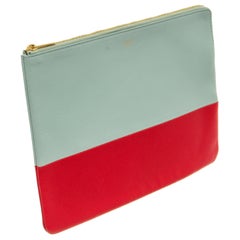 Celine Gray Leather Solo Bicolor Clutch Bag