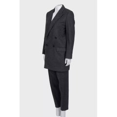 Celine Gray Wool Suit 2020: Double Breasted Jacket & Tapered Pants