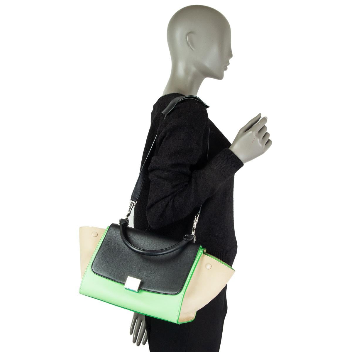 Women's CELINE green beige black TRI-COLOR TRAPEZE SMALL Shoulder Bag