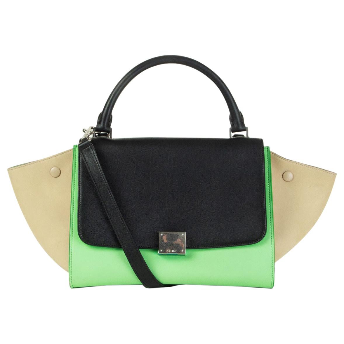 CELINE green beige black TRI-COLOR TRAPEZE SMALL Shoulder Bag