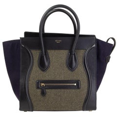 CELINE green black blue TRI-COLOR FELT MINI LUGGAGE Tote Bag