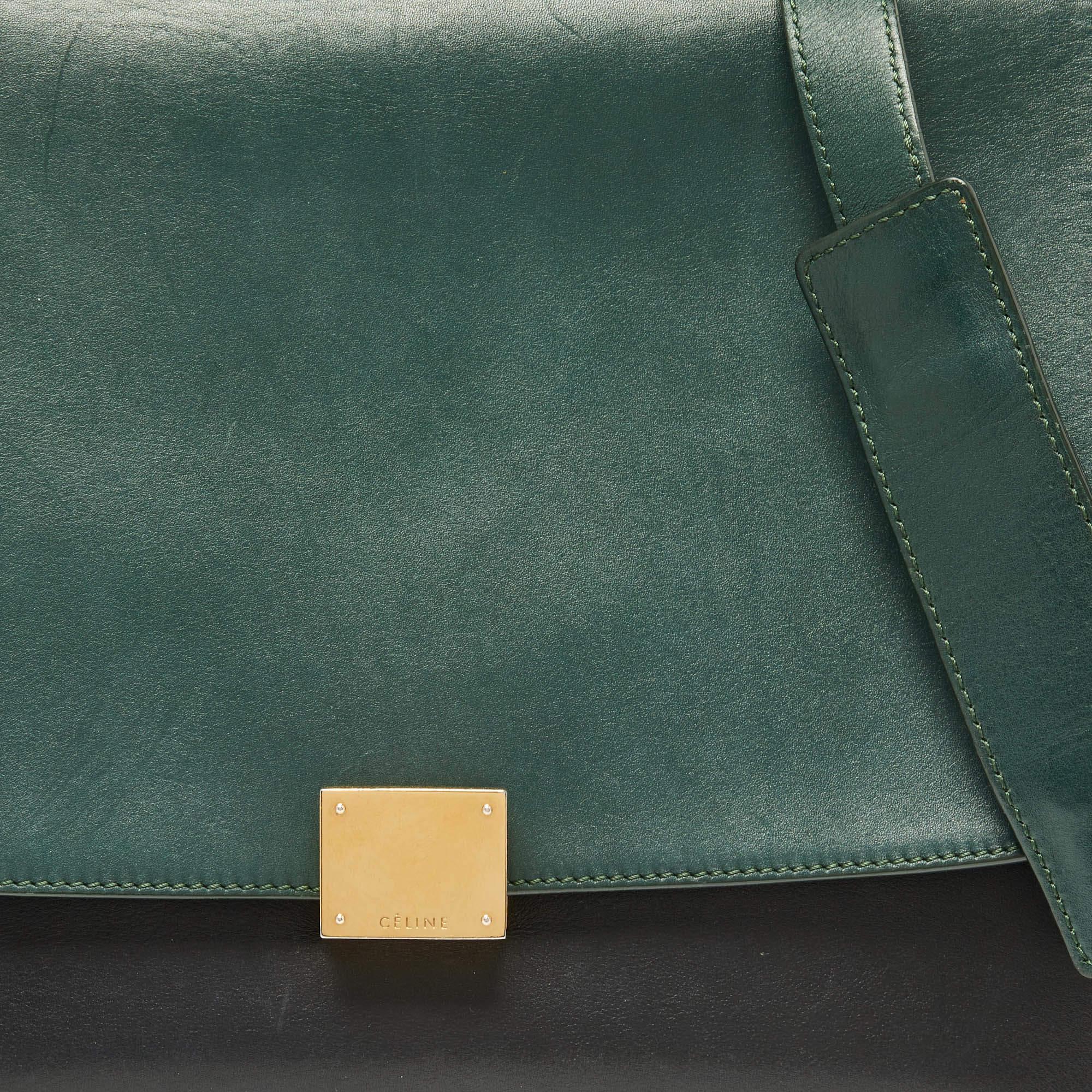 Women's Celine Green/Black Leather Medium Trapeze Bag