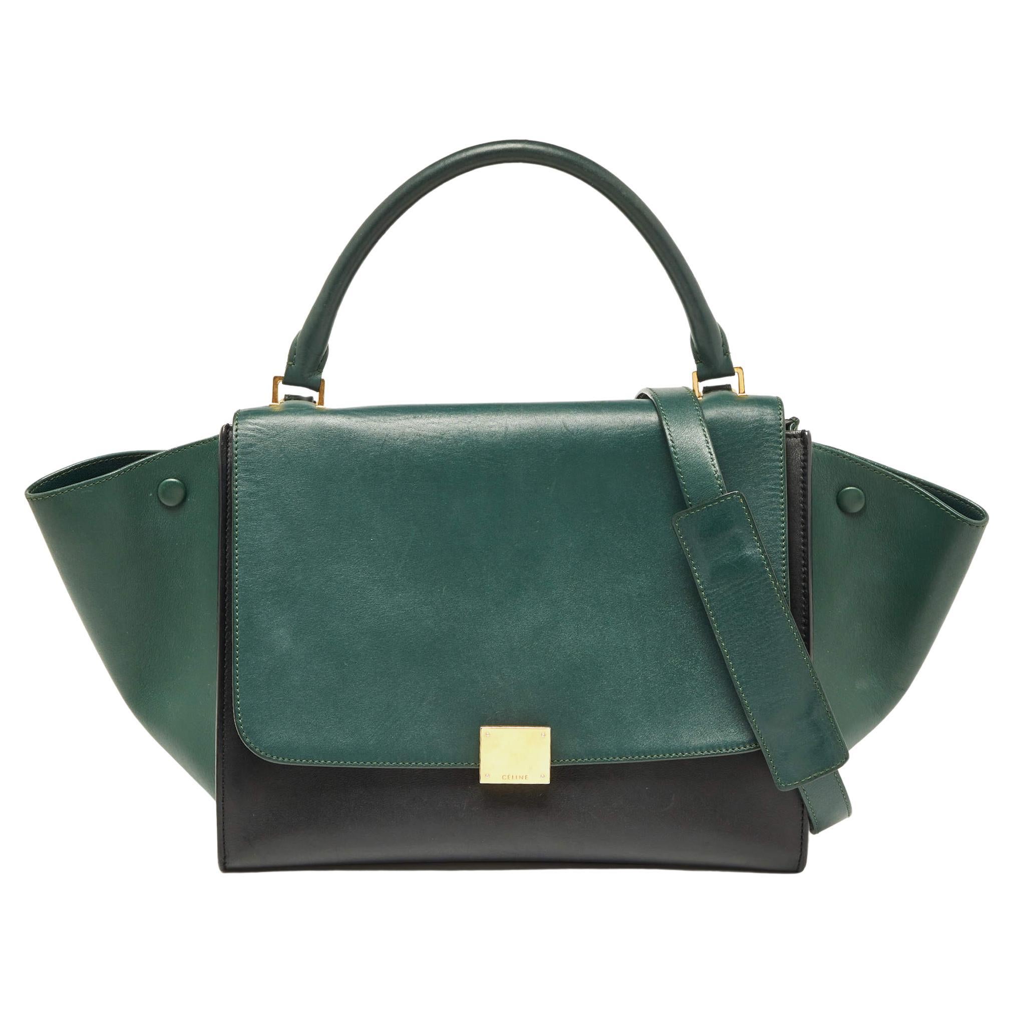 Celine Green/Black Leather Medium Trapeze Bag For Sale