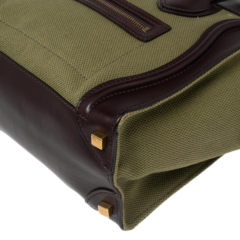Celine Green/Brown Canvas and Leather Micro Luggage Tote 4