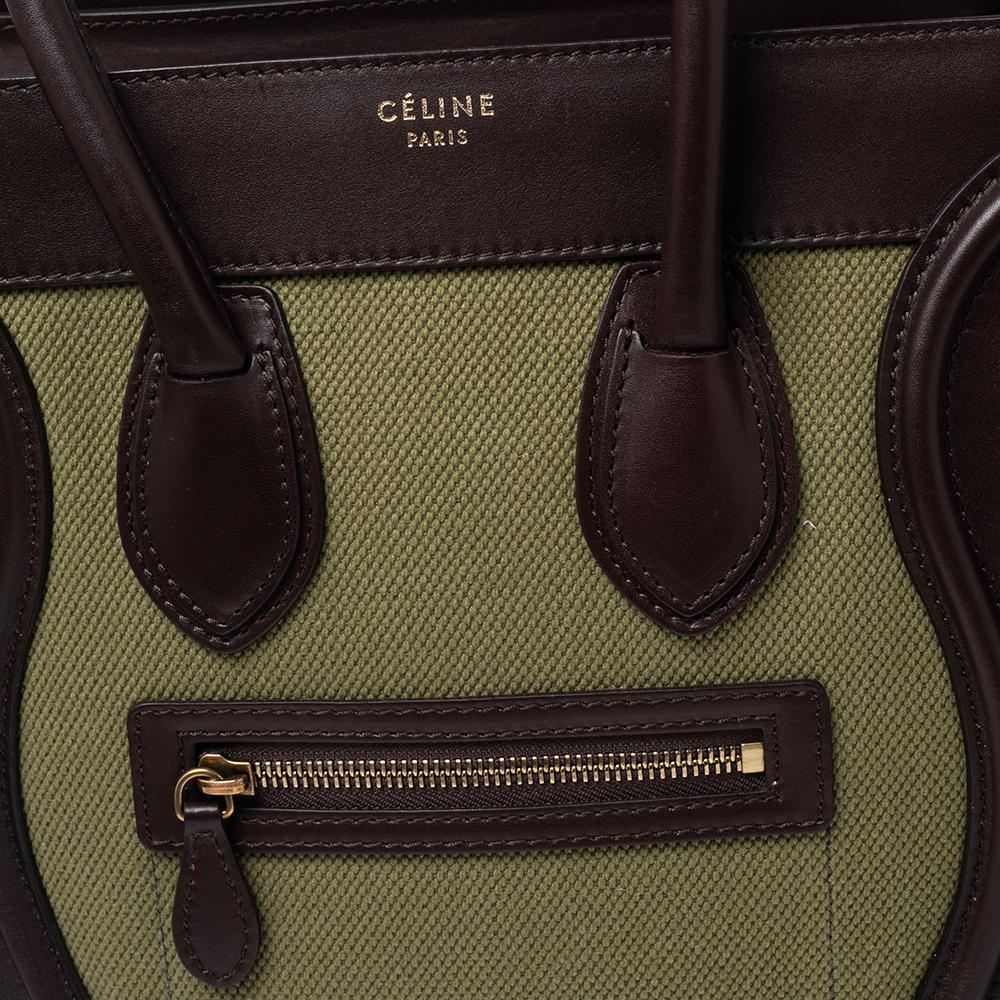 Celine Green/Brown Canvas and Leather Micro Luggage Tote 5