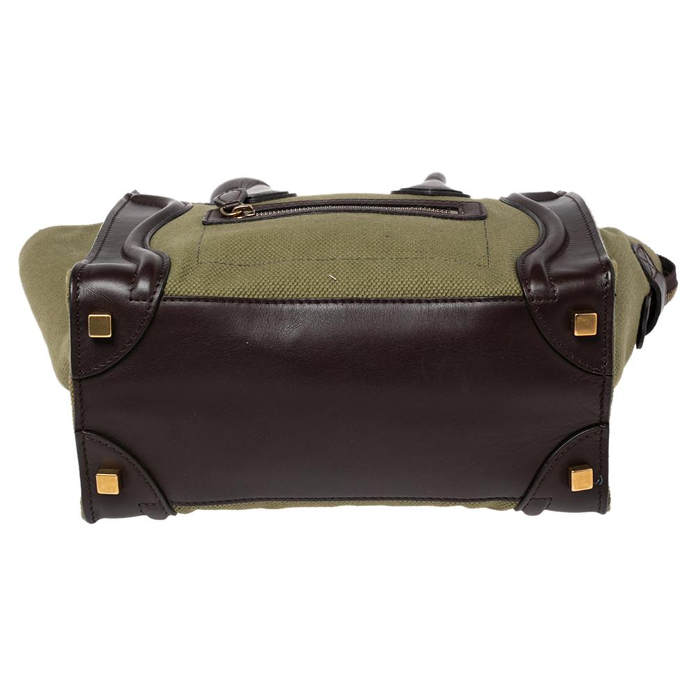 Celine Green/Brown Canvas and Leather Micro Luggage Tote In Excellent Condition In Dubai, Al Qouz 2