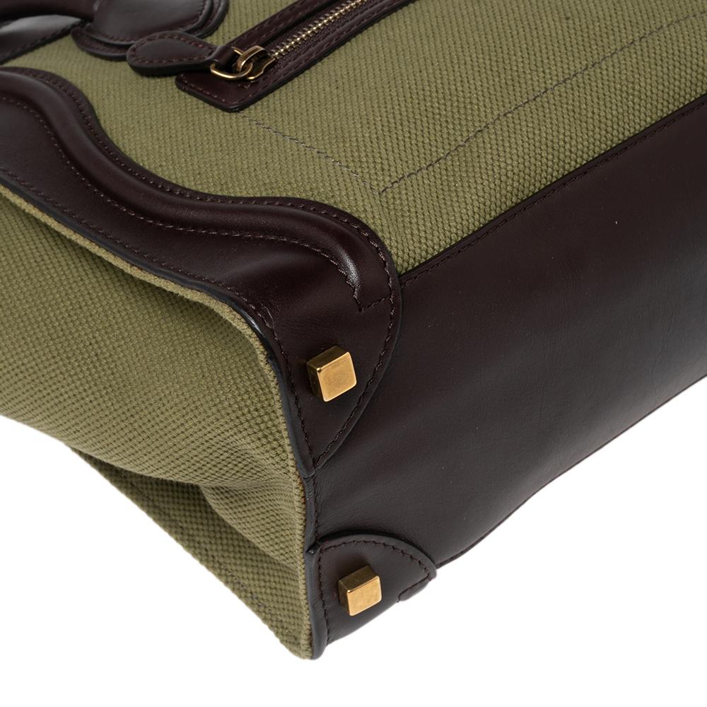 Women's Celine Green/Brown Canvas and Leather Micro Luggage Tote