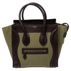 Celine Green/Brown Canvas and Leather Micro Luggage Tote