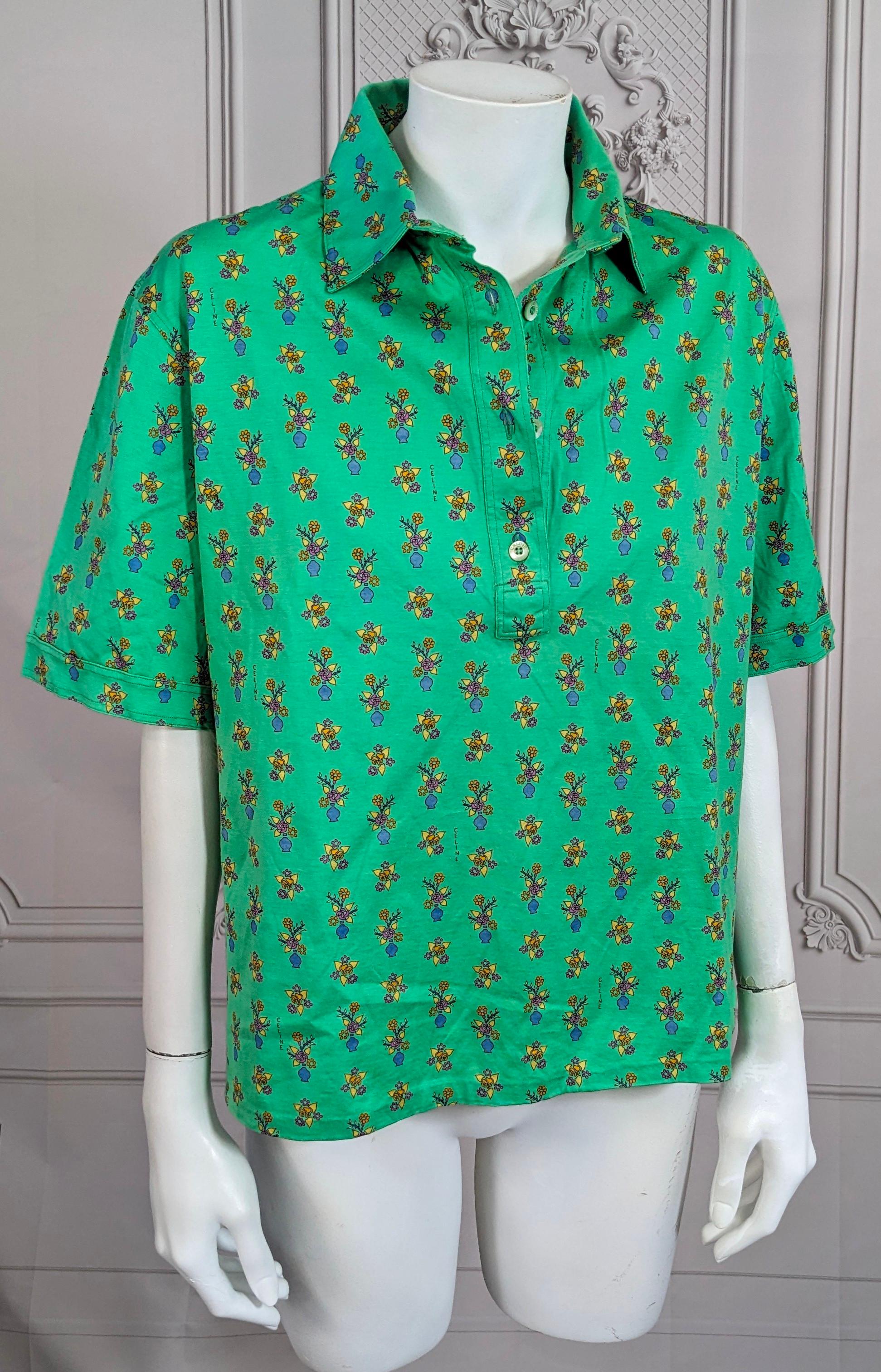 Celine Green Cotton Isle Logo Polo In Excellent Condition For Sale In New York, NY